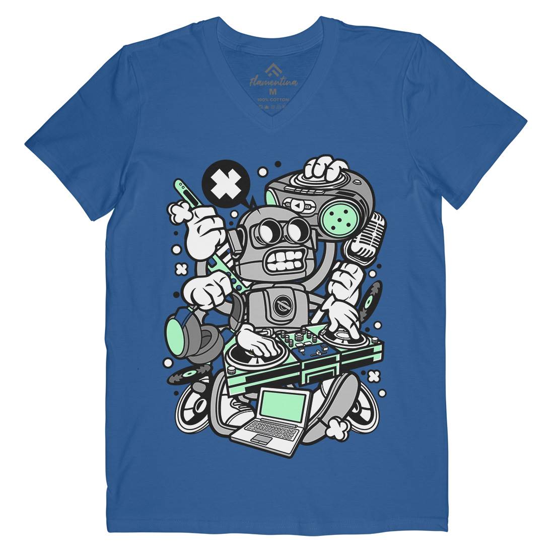 Dj Robot Mens V-Neck T-Shirt Music C094