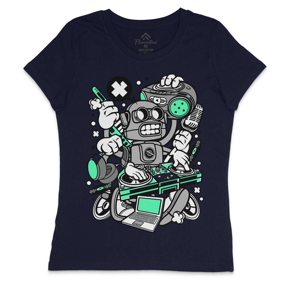 Dj Robot Womens Crew Neck T-Shirt Music C094