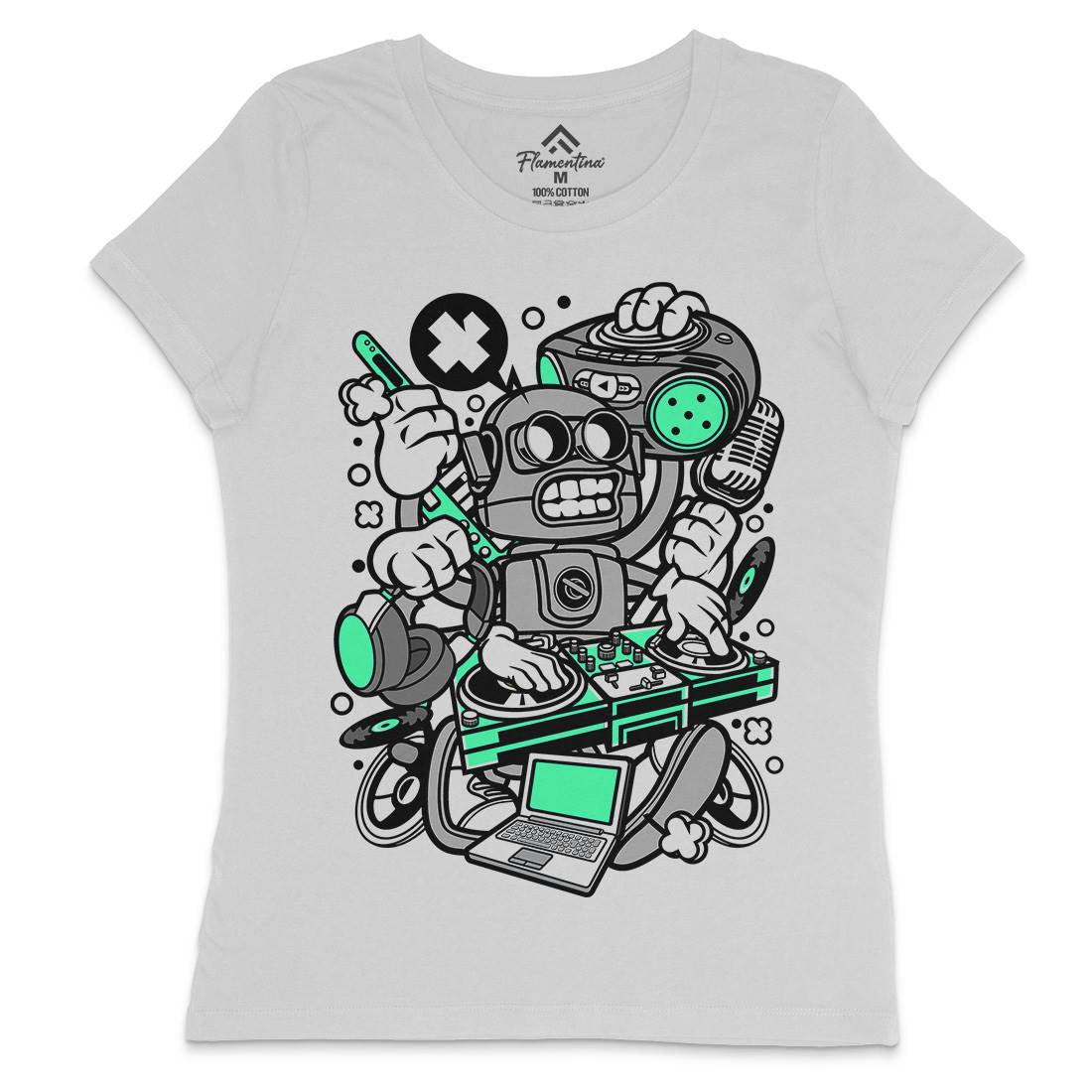 Dj Robot Womens Crew Neck T-Shirt Music C094