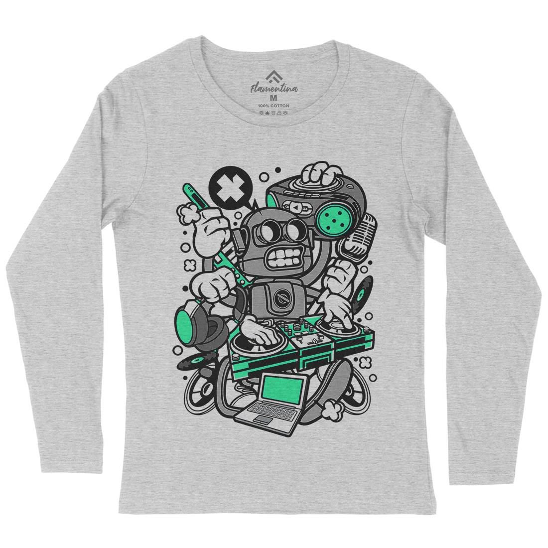 Dj Robot Womens Long Sleeve T-Shirt Music C094