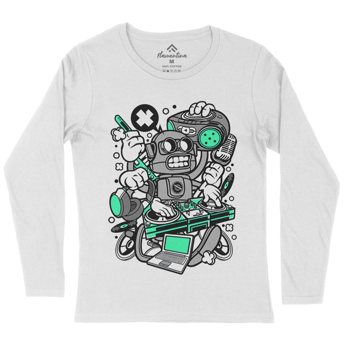 Dj Robot Womens Long Sleeve T-Shirt Music C094