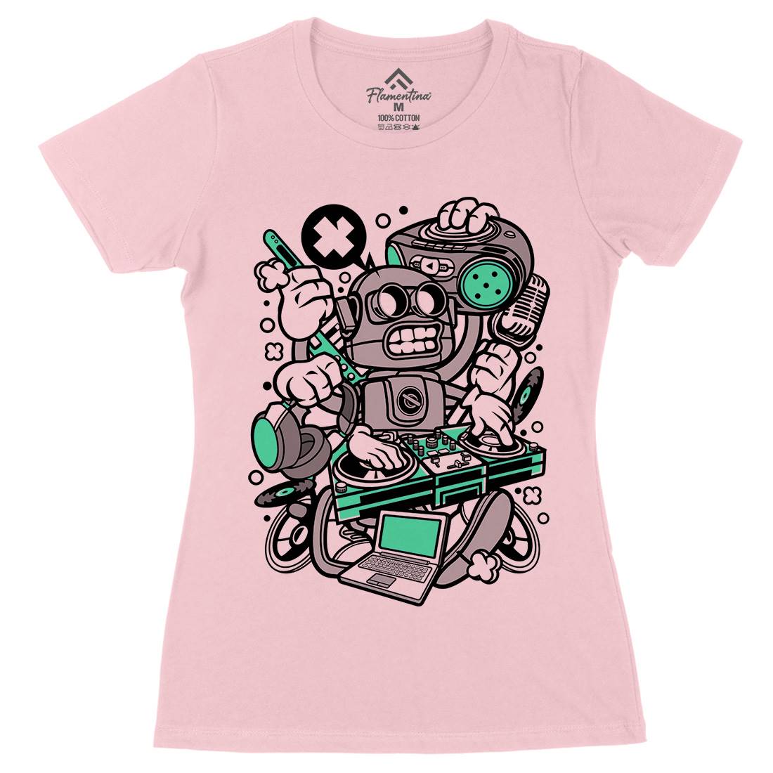 Dj Robot Womens Organic Crew Neck T-Shirt Music C094