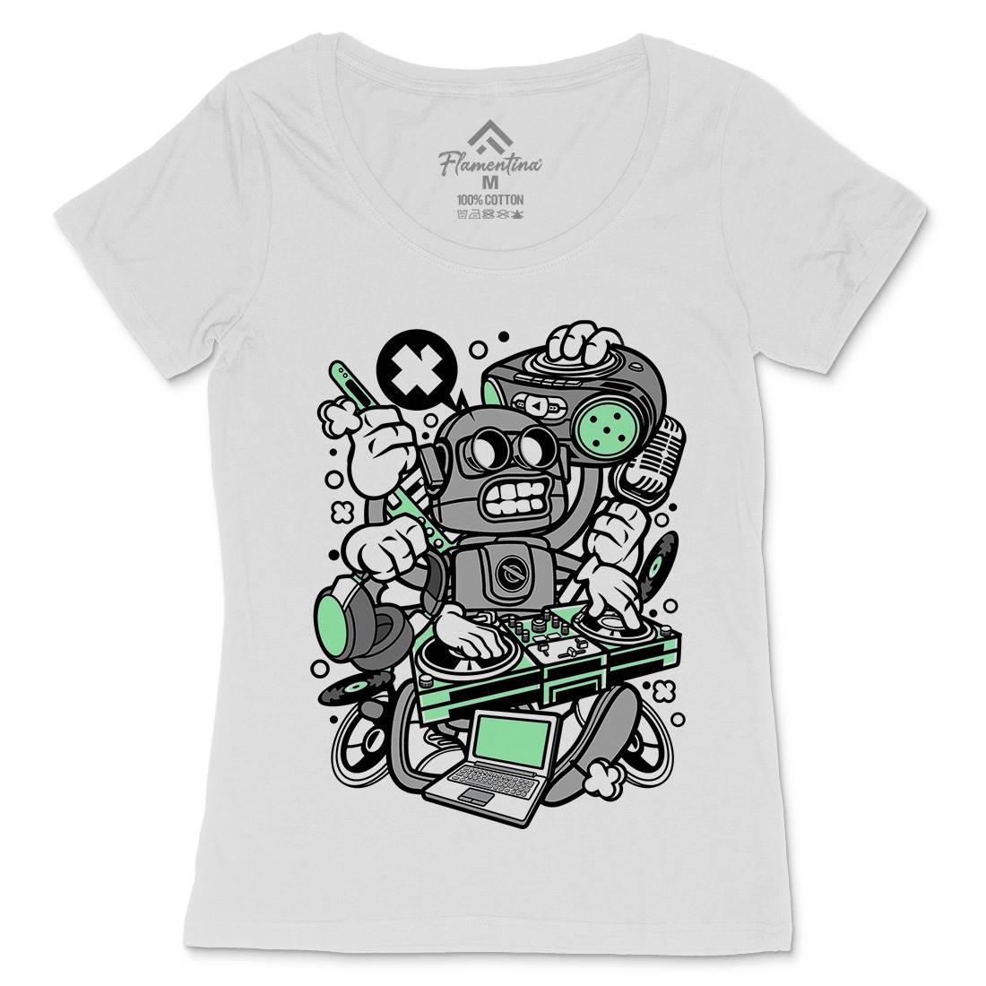 Dj Robot Womens Scoop Neck T-Shirt Music C094