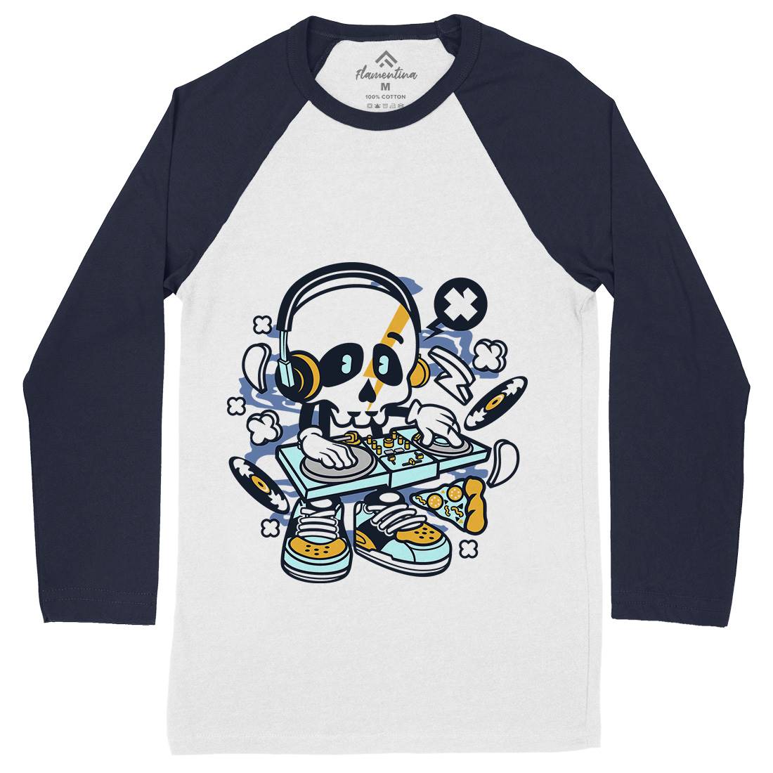 Dj Skull Mens Long Sleeve Baseball T-Shirt Music C095