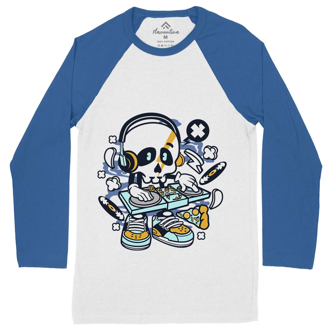 Dj Skull Mens Long Sleeve Baseball T-Shirt Music C095