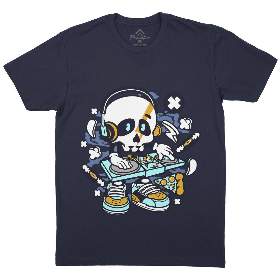 Dj Skull Mens Organic Crew Neck T-Shirt Music C095