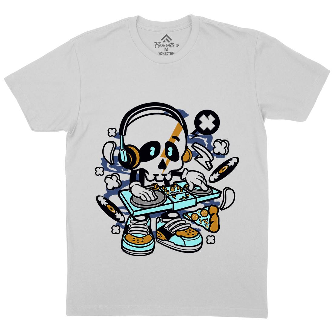 Dj Skull Mens Crew Neck T-Shirt Music C095