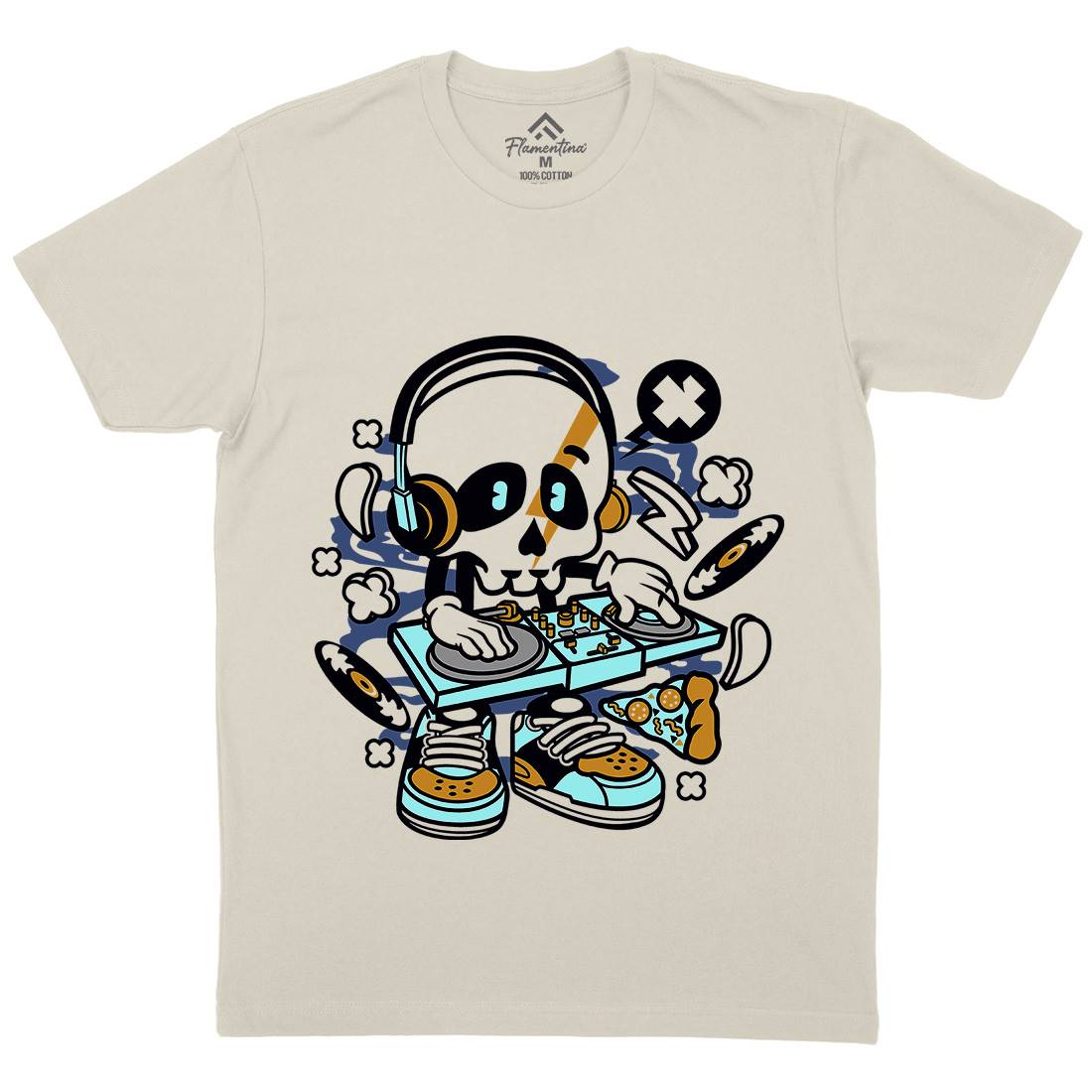 Dj Skull Mens Organic Crew Neck T-Shirt Music C095