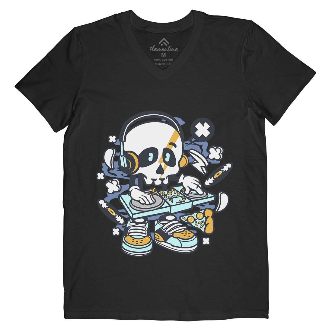Dj Skull Mens V-Neck T-Shirt Music C095