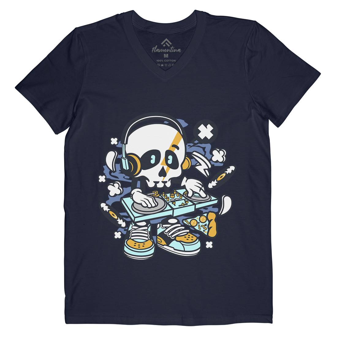 Dj Skull Mens Organic V-Neck T-Shirt Music C095