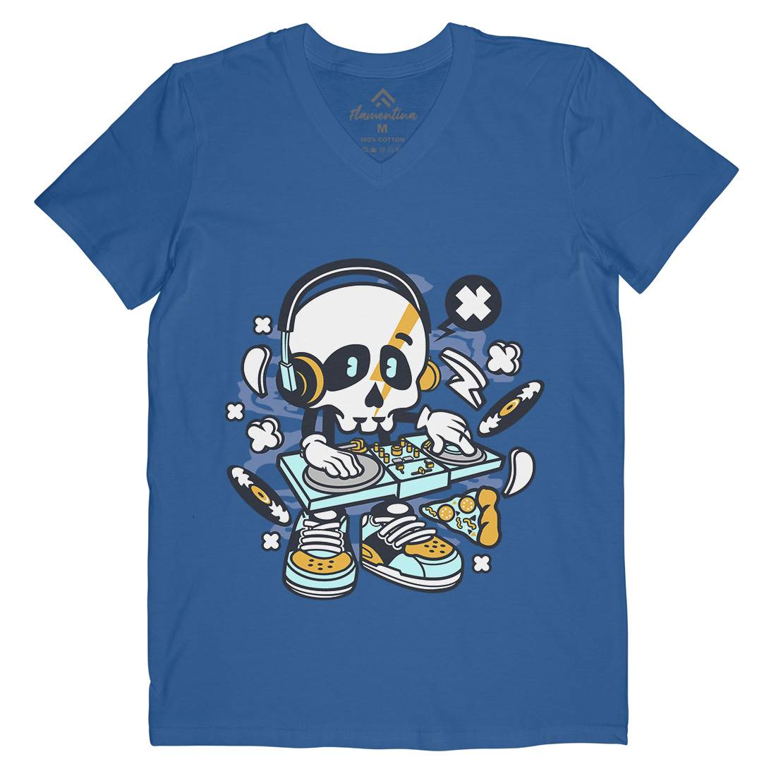 Dj Skull Mens V-Neck T-Shirt Music C095