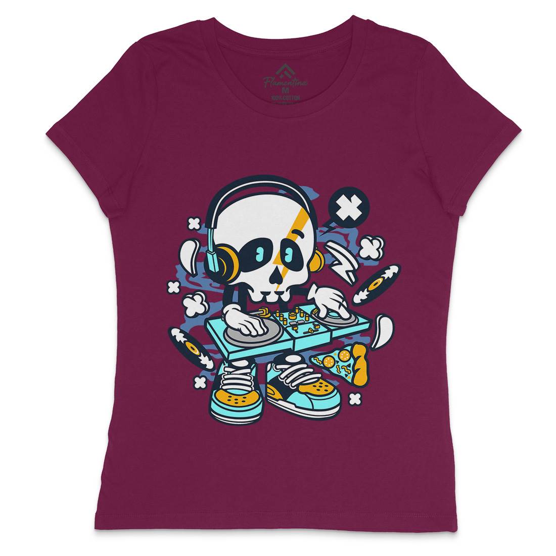 Dj Skull Womens Crew Neck T-Shirt Music C095