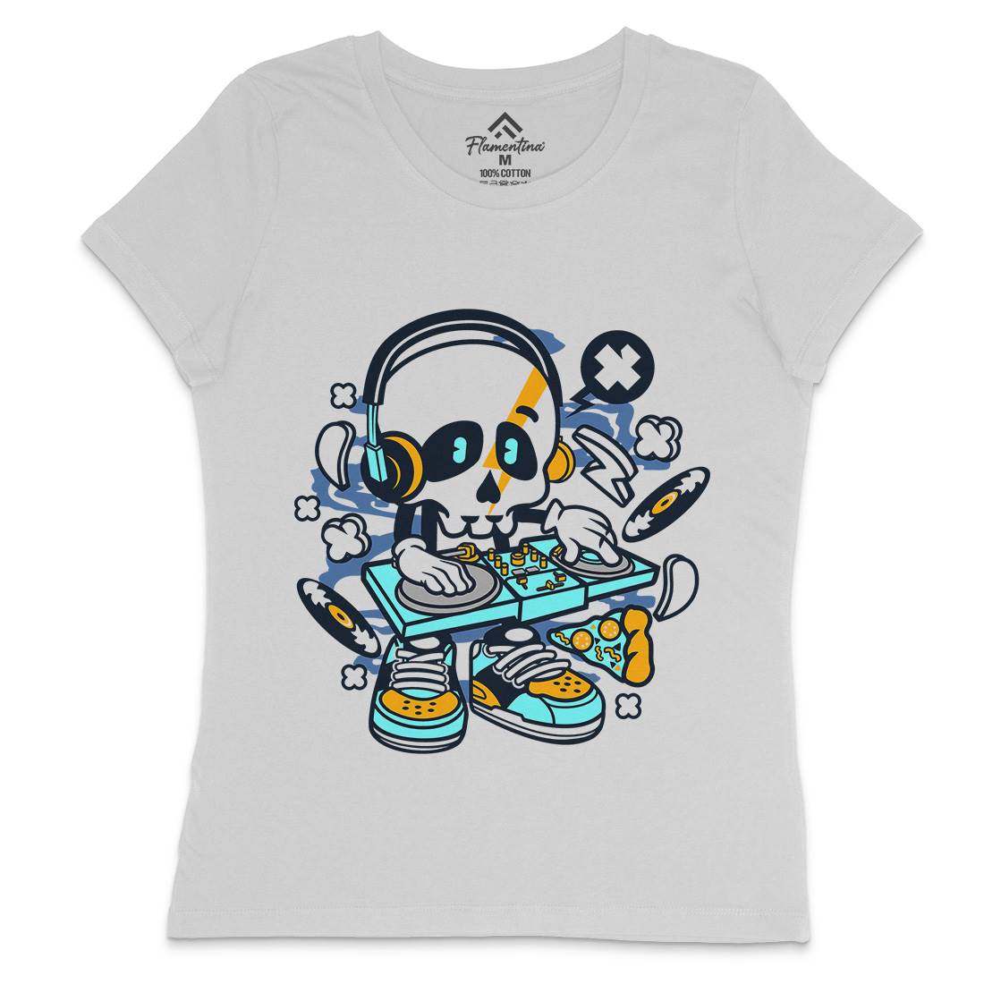 Dj Skull Womens Crew Neck T-Shirt Music C095