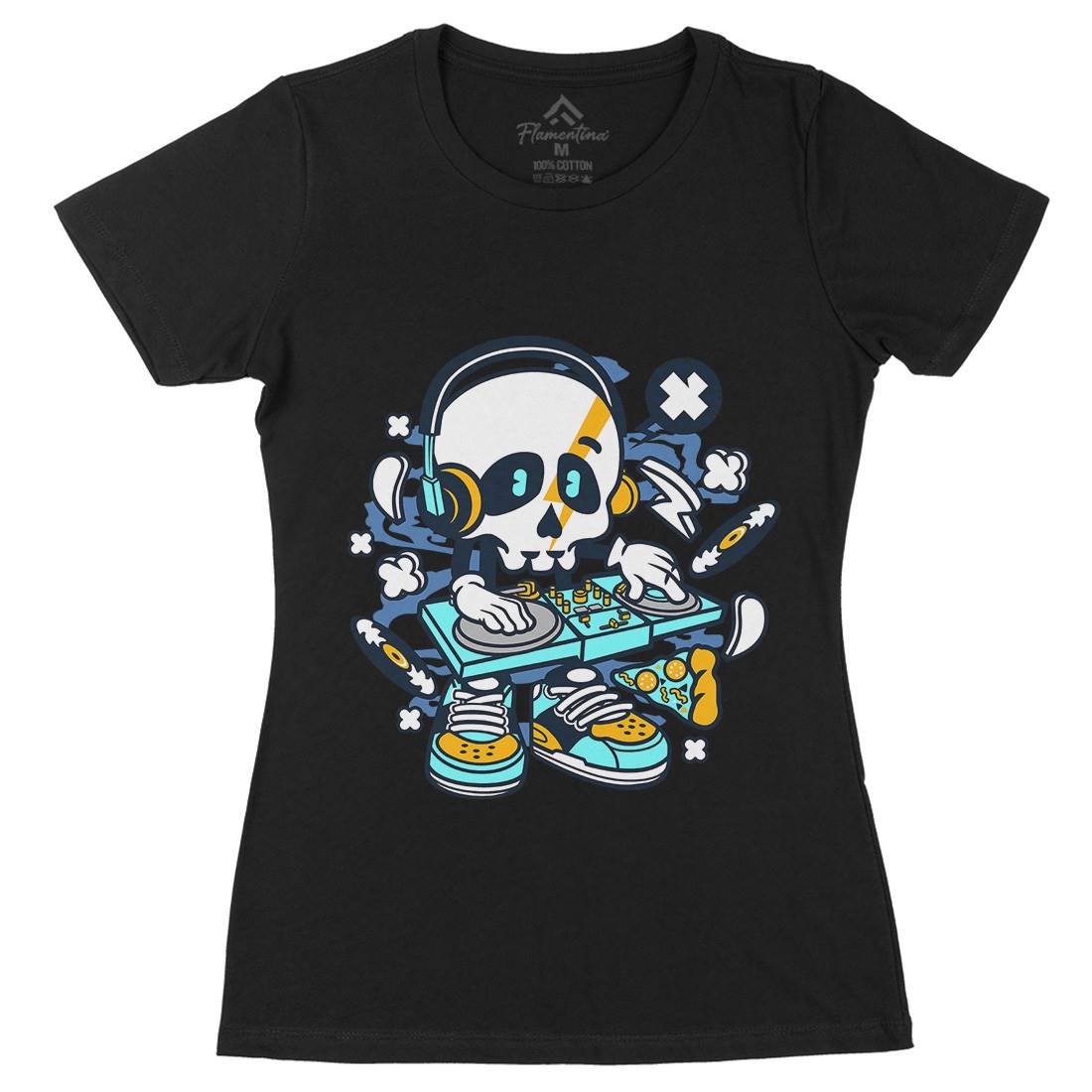 Dj Skull Womens Organic Crew Neck T-Shirt Music C095