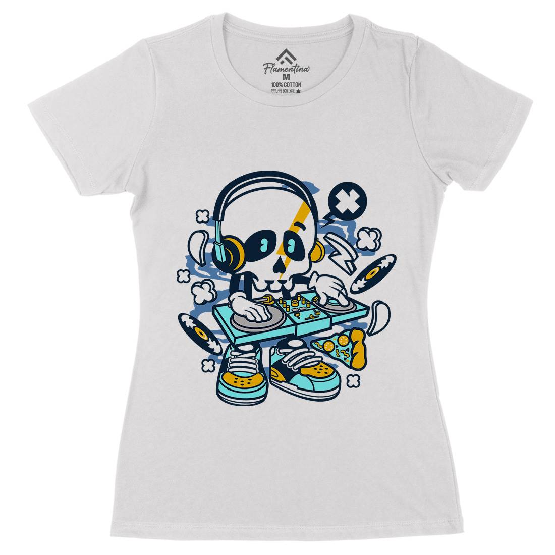 Dj Skull Womens Organic Crew Neck T-Shirt Music C095