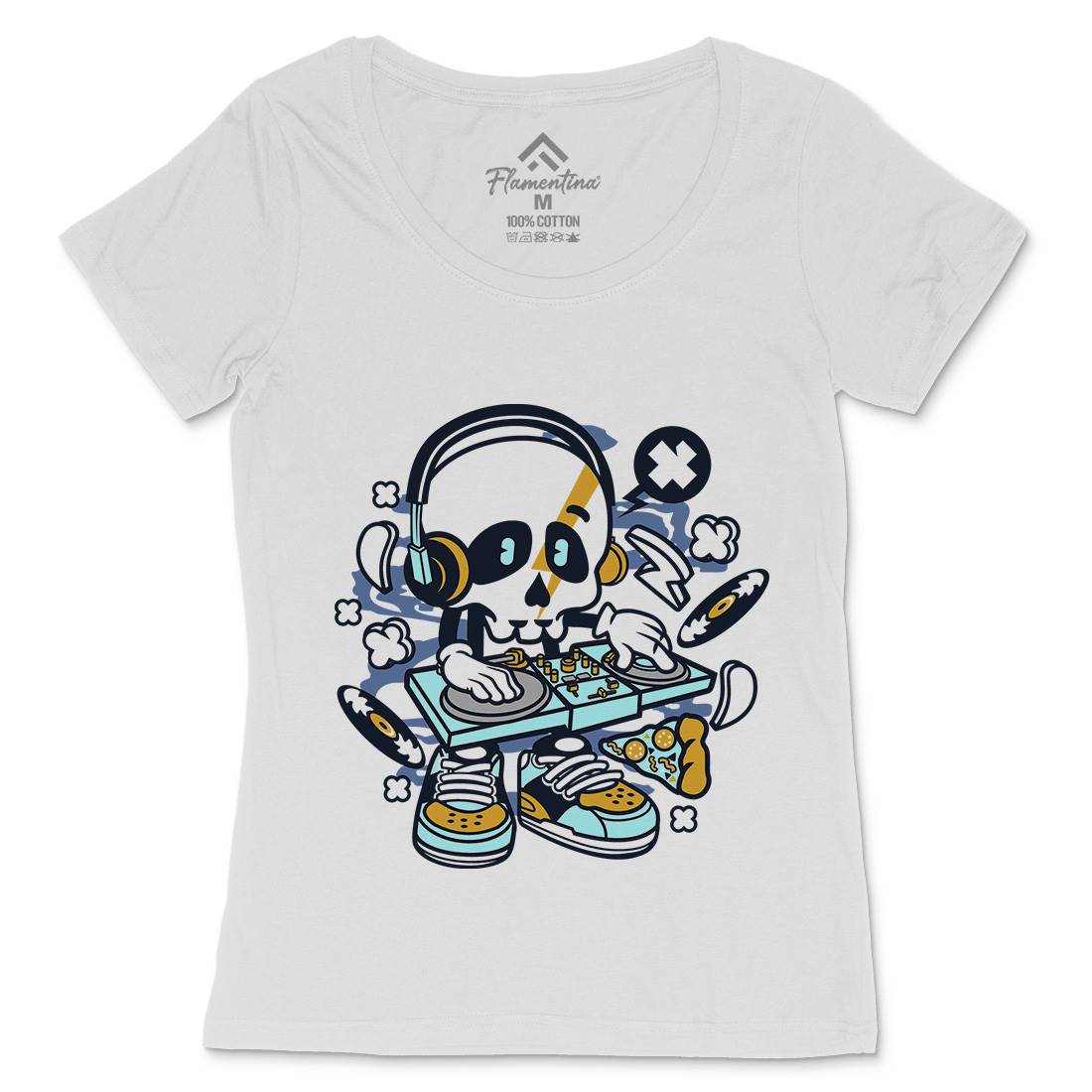 Dj Skull Womens Scoop Neck T-Shirt Music C095
