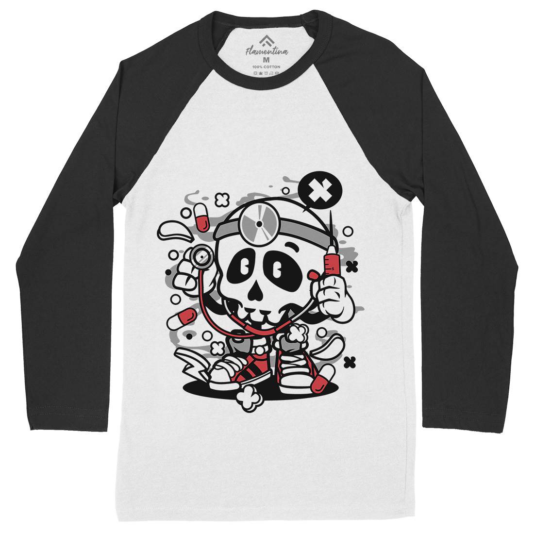 Doctor Skull Mens Long Sleeve Baseball T-Shirt Work C097