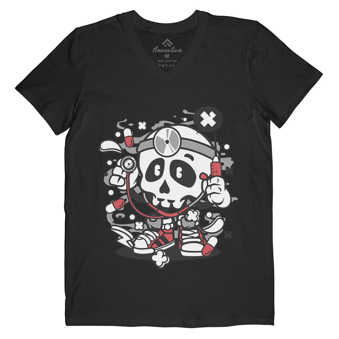 Doctor Skull Mens Organic V-Neck T-Shirt Work C097