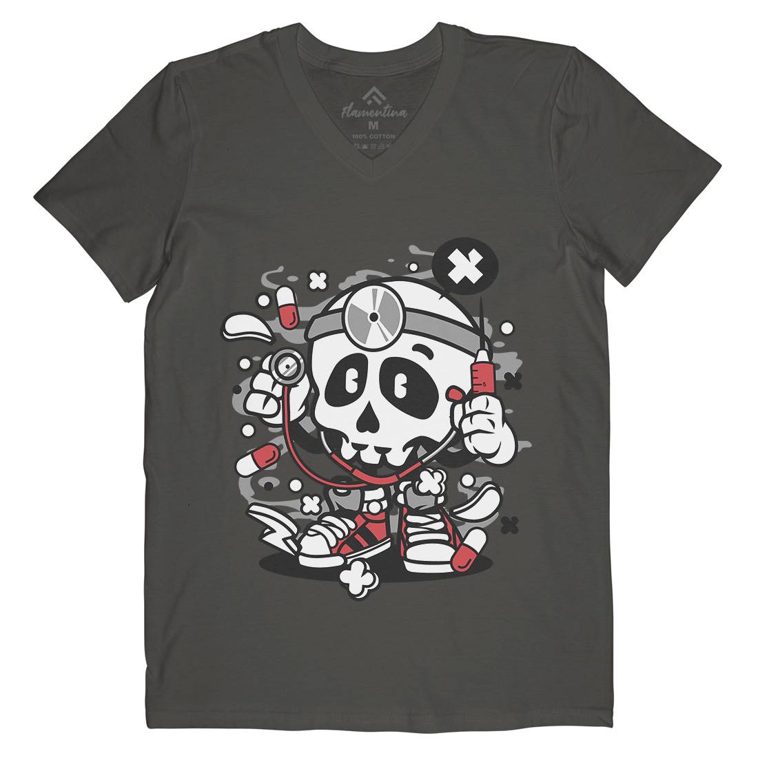 Doctor Skull Mens V-Neck T-Shirt Work C097