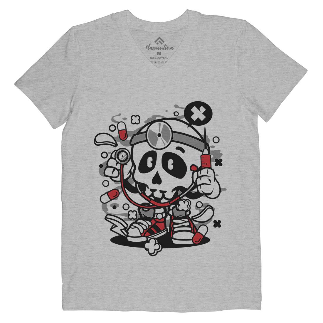 Doctor Skull Mens V-Neck T-Shirt Work C097