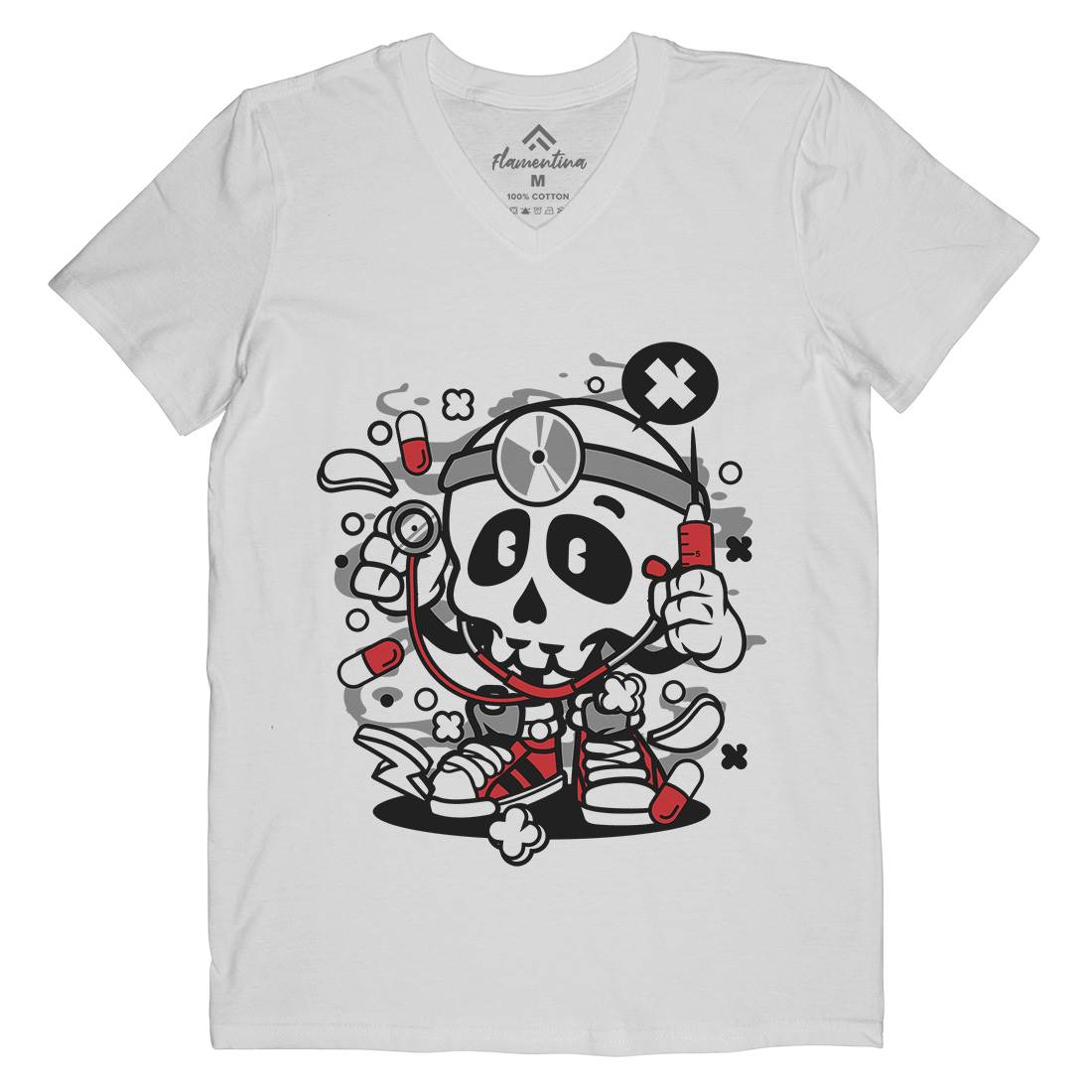 Doctor Skull Mens Organic V-Neck T-Shirt Work C097