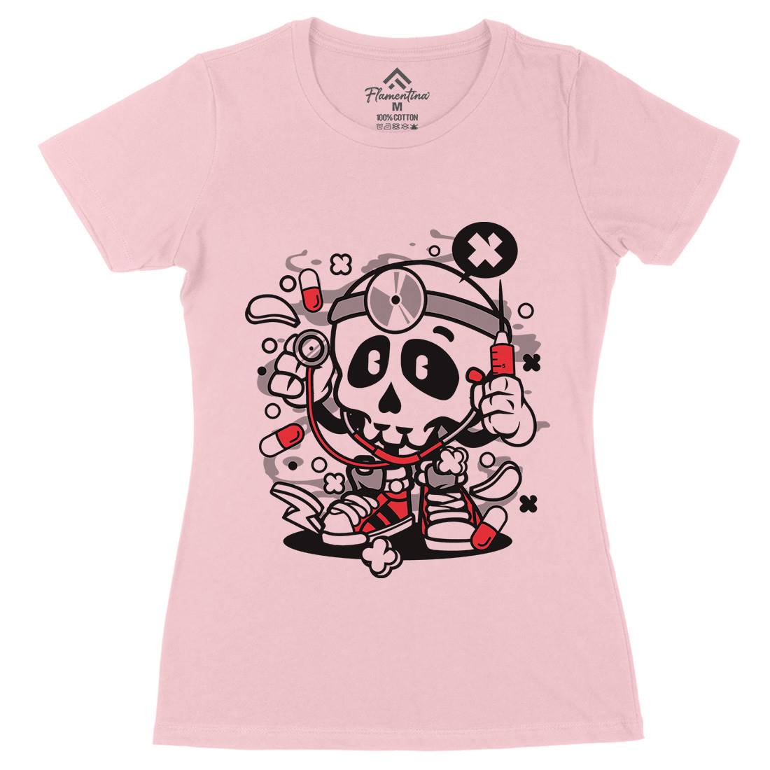 Doctor Skull Womens Organic Crew Neck T-Shirt Work C097