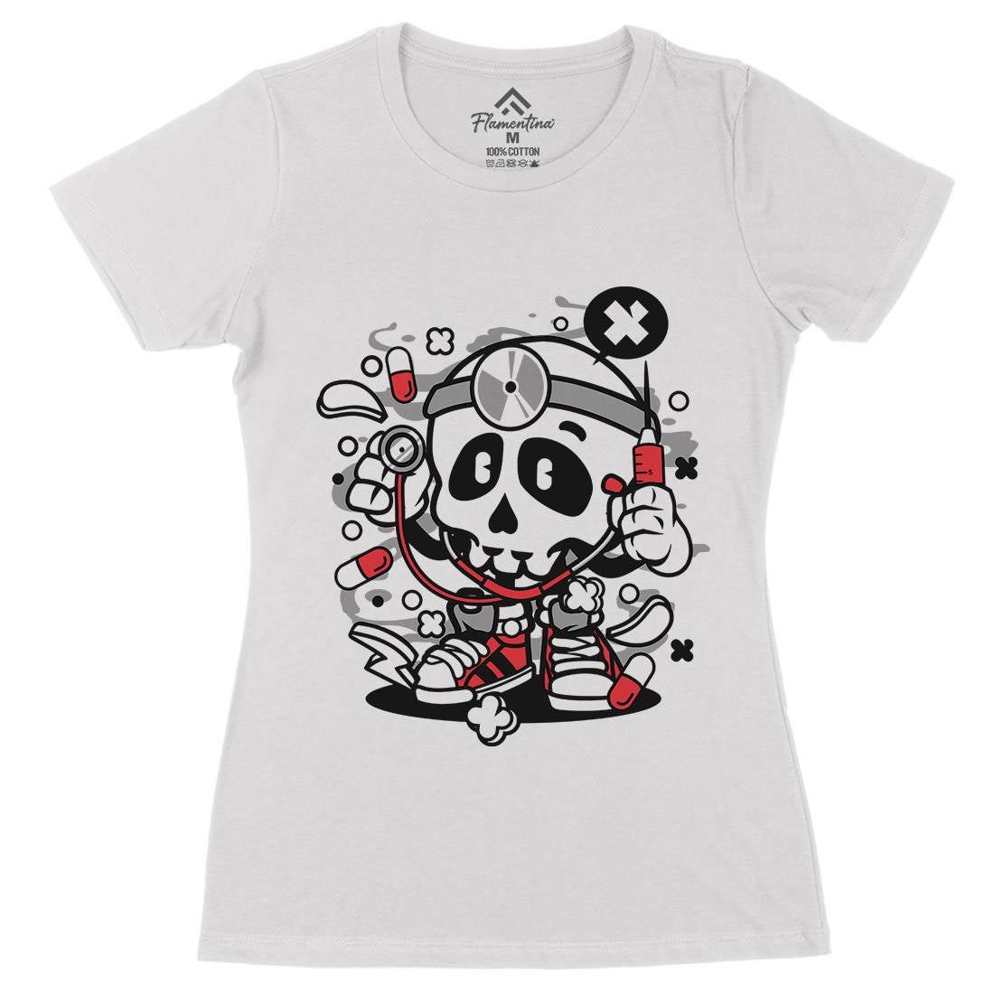Doctor Skull Womens Organic Crew Neck T-Shirt Work C097