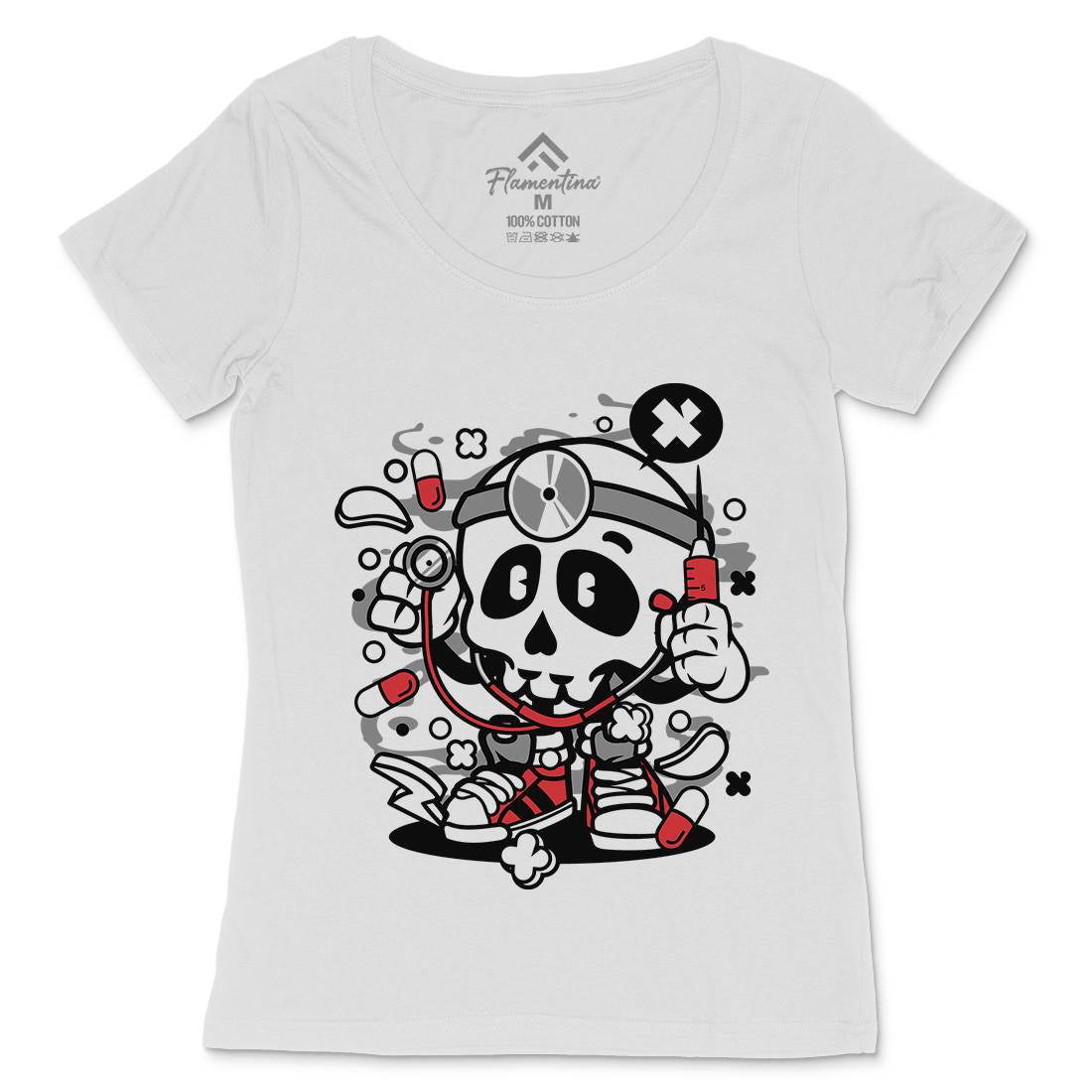 Doctor Skull Womens Scoop Neck T-Shirt Work C097