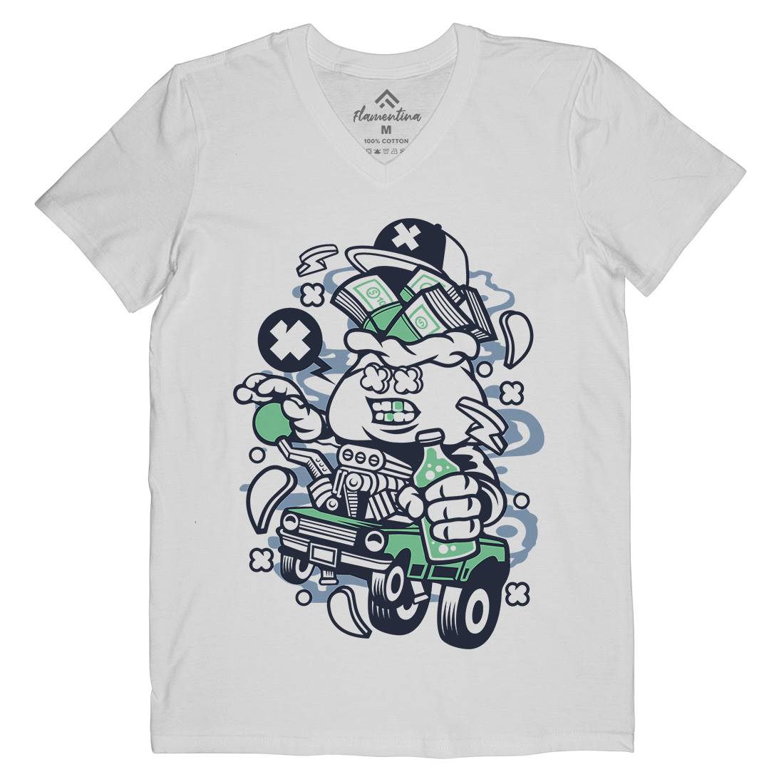 Dollar Hotrod Mens Organic V-Neck T-Shirt Cars C098