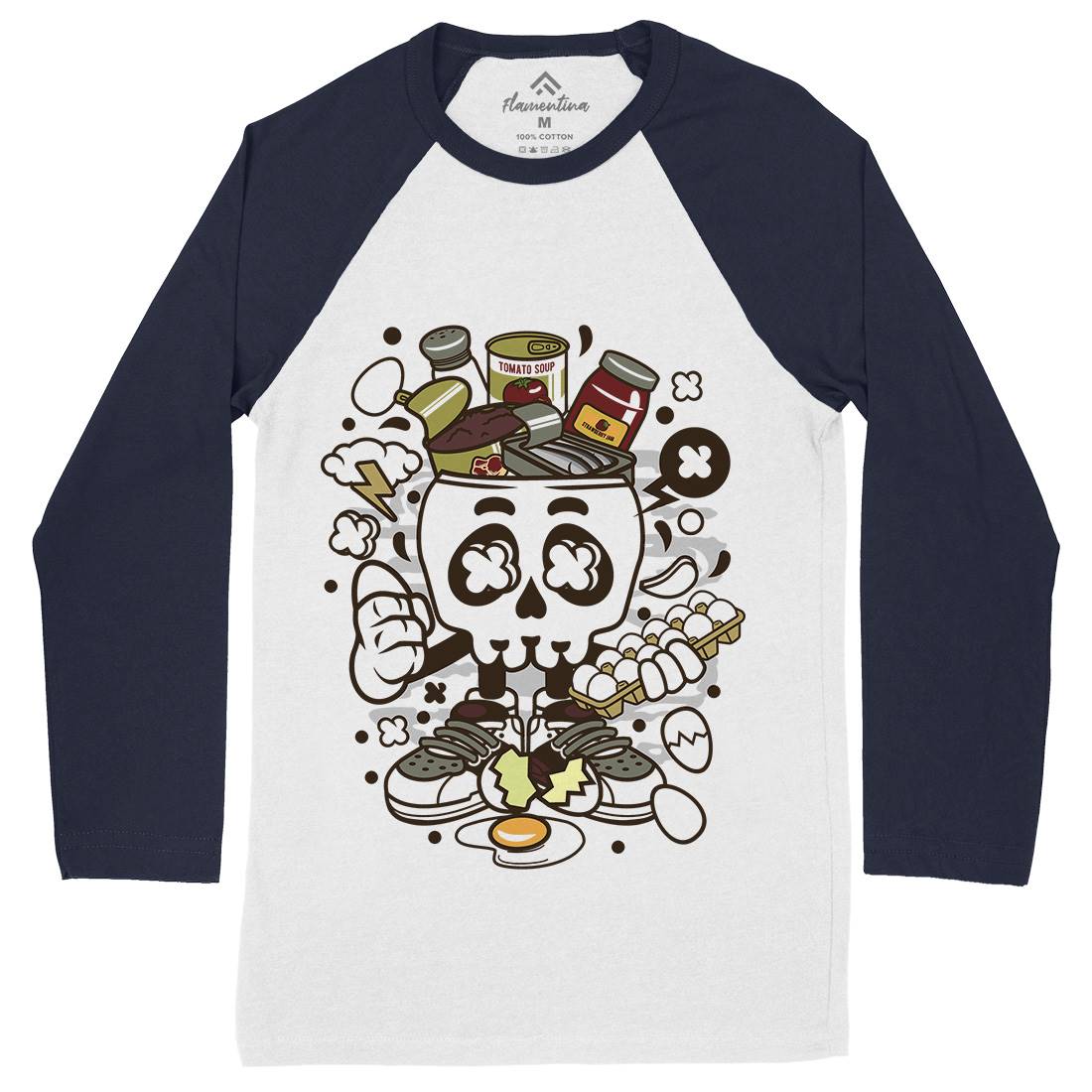 Egg Skull Mens Long Sleeve Baseball T-Shirt Food C102