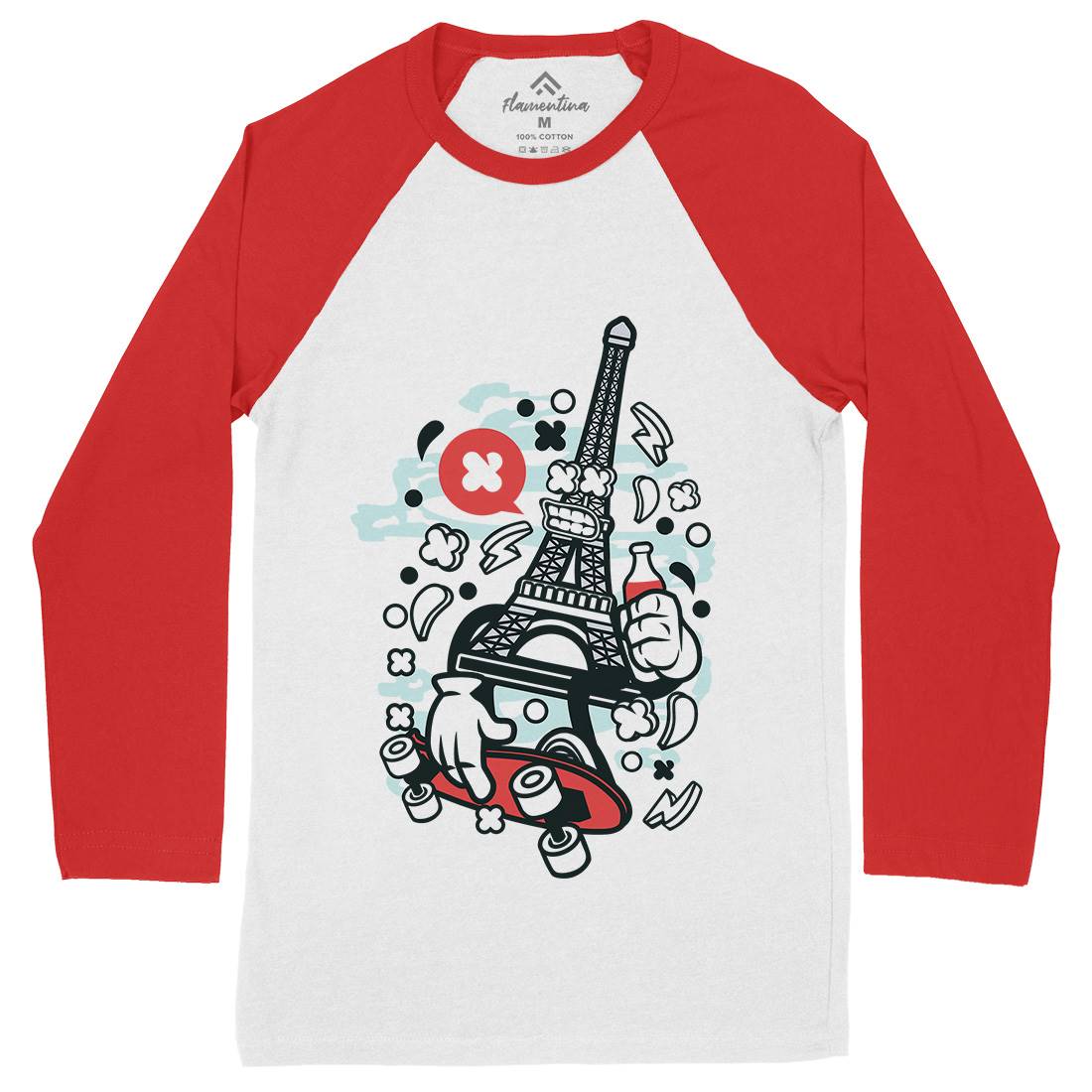 Eiffel Skater Mens Long Sleeve Baseball T-Shirt Skate C104