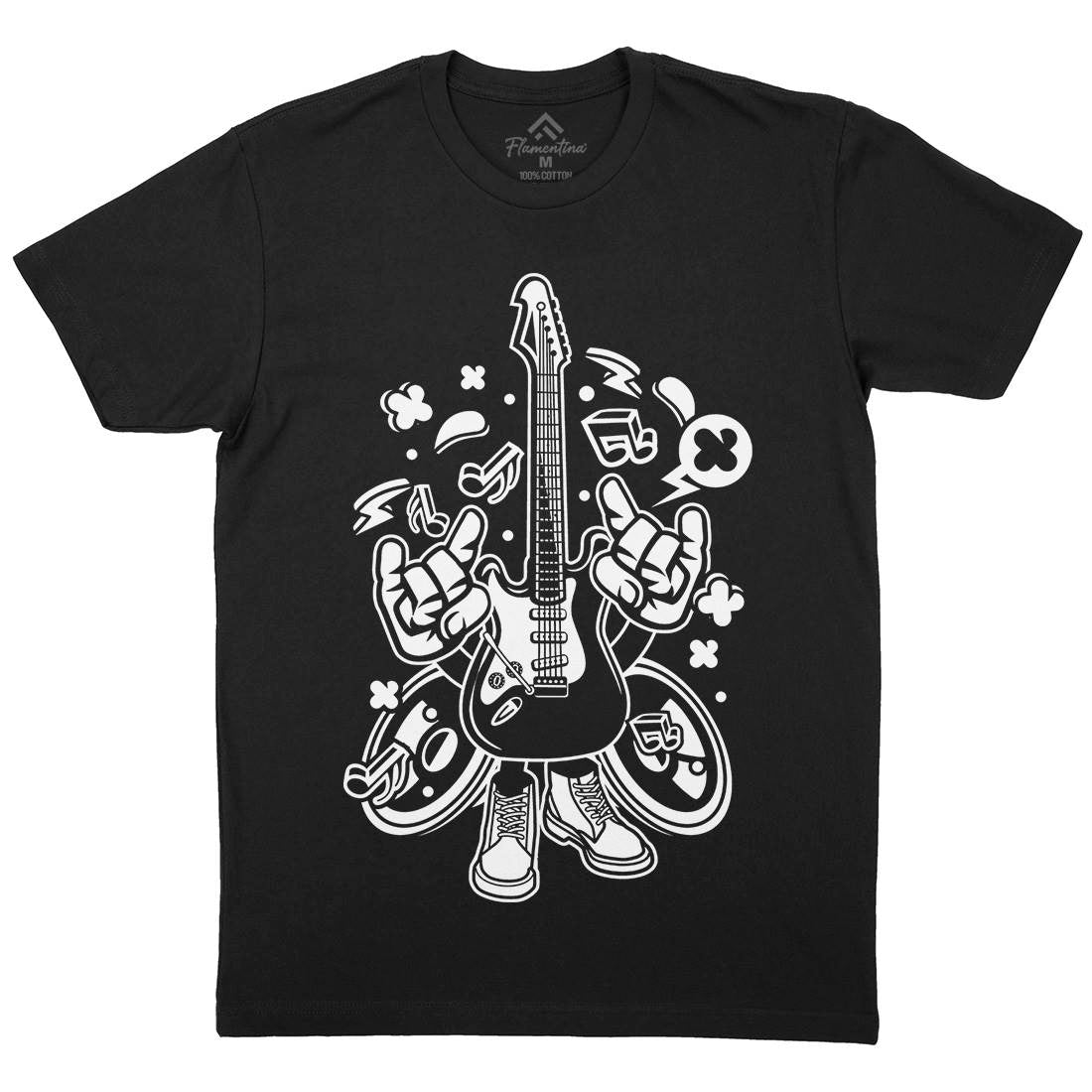 Electric Guitar Mens Organic Crew Neck T-Shirt Music C105