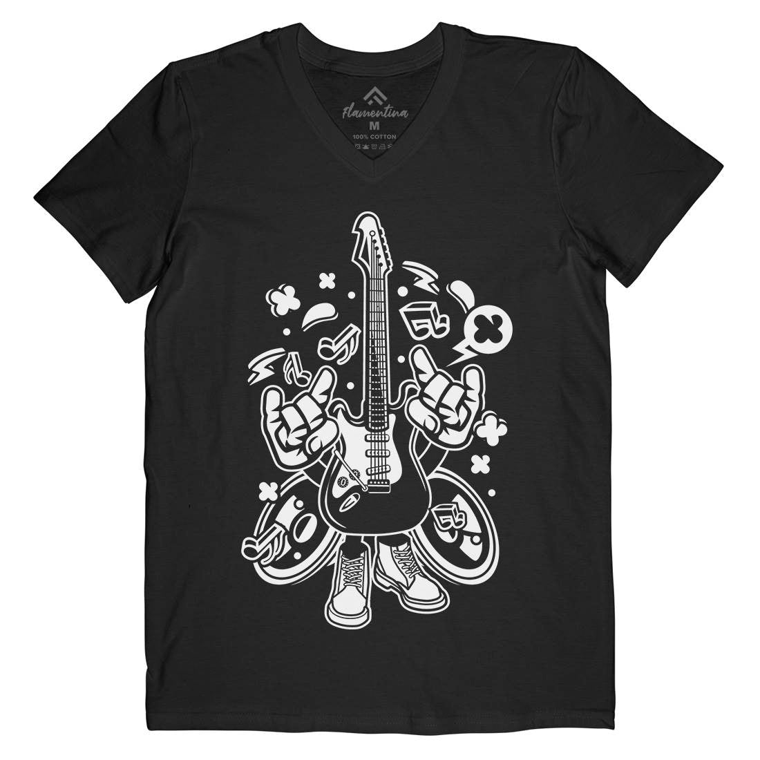 Electric Guitar Mens Organic V-Neck T-Shirt Music C105