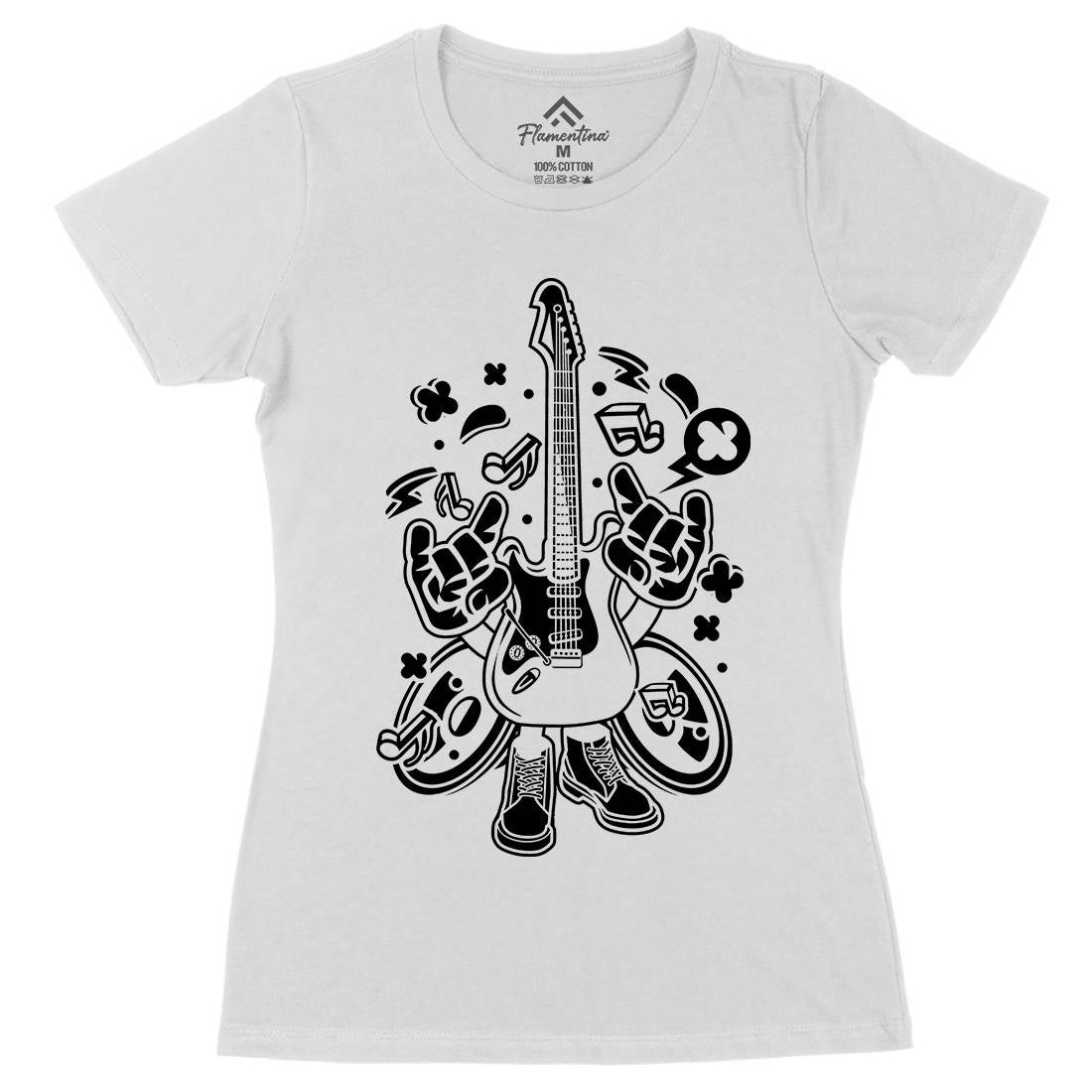 Electric Guitar Womens Organic Crew Neck T-Shirt Music C105