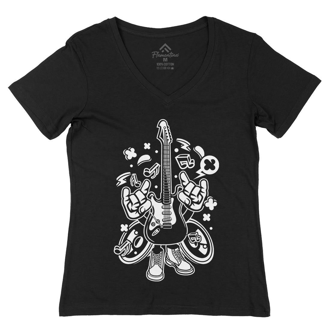 Electric Guitar Womens Organic V-Neck T-Shirt Music C105