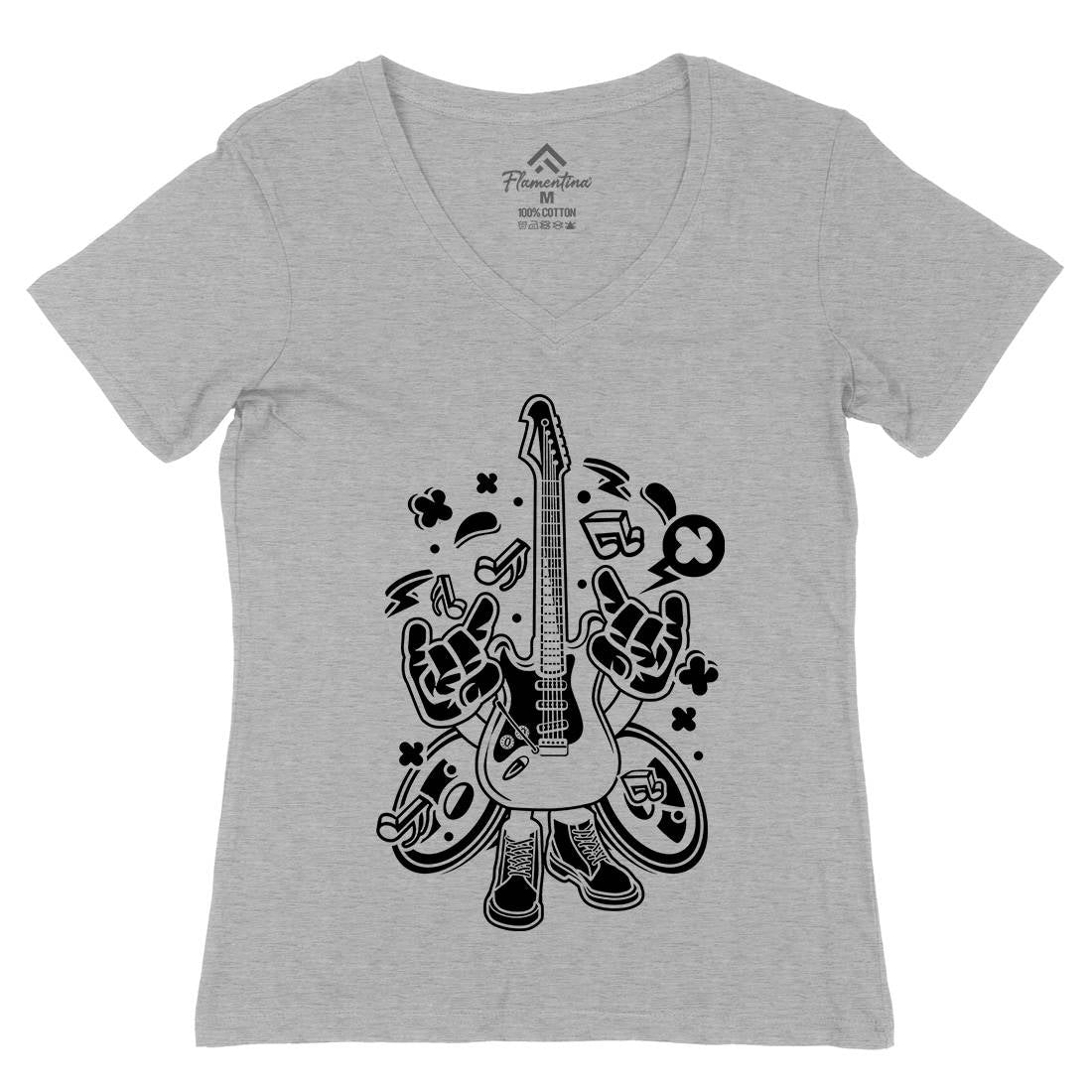 Electric Guitar Womens Organic V-Neck T-Shirt Music C105