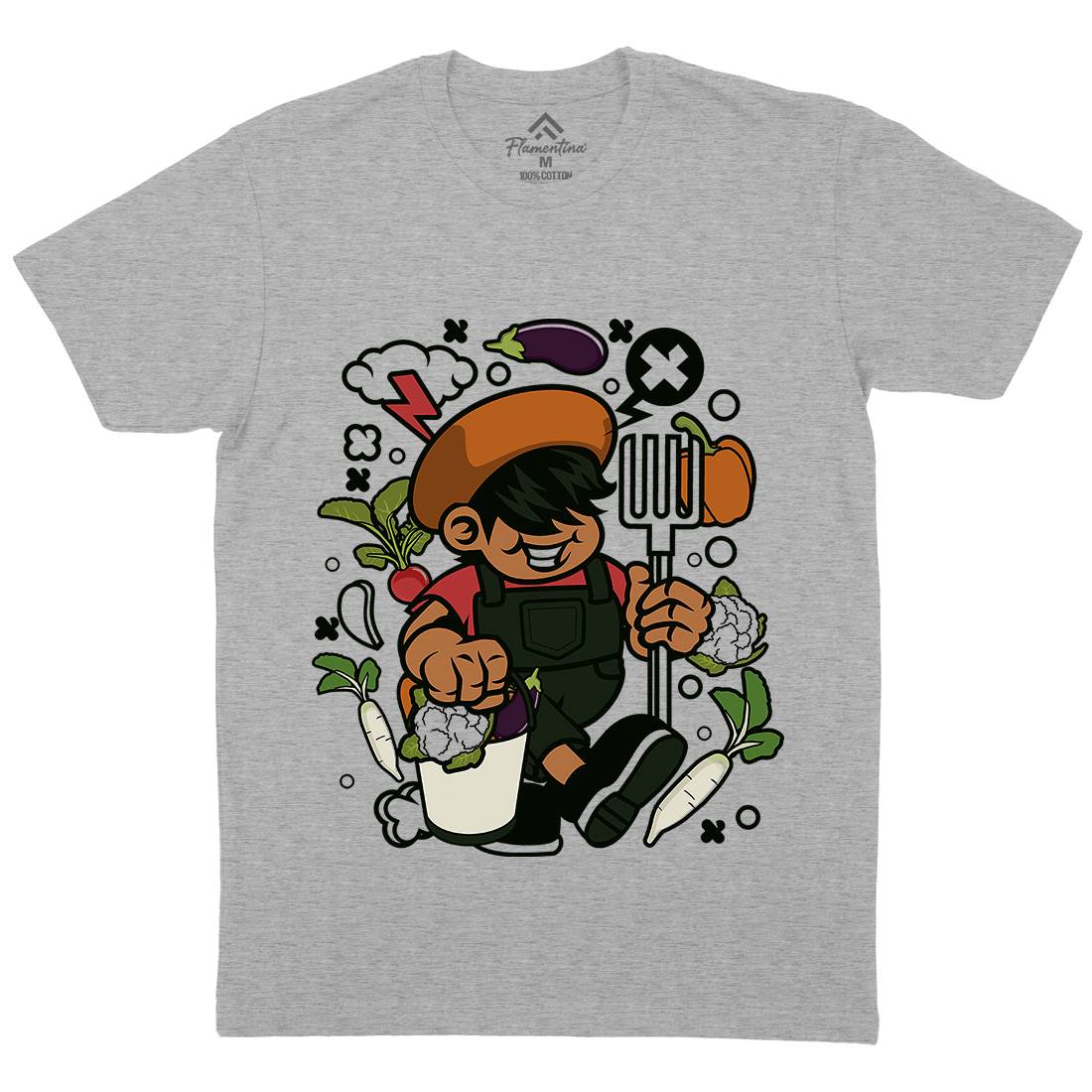 Farmer Kid Mens Organic Crew Neck T-Shirt Retro C106