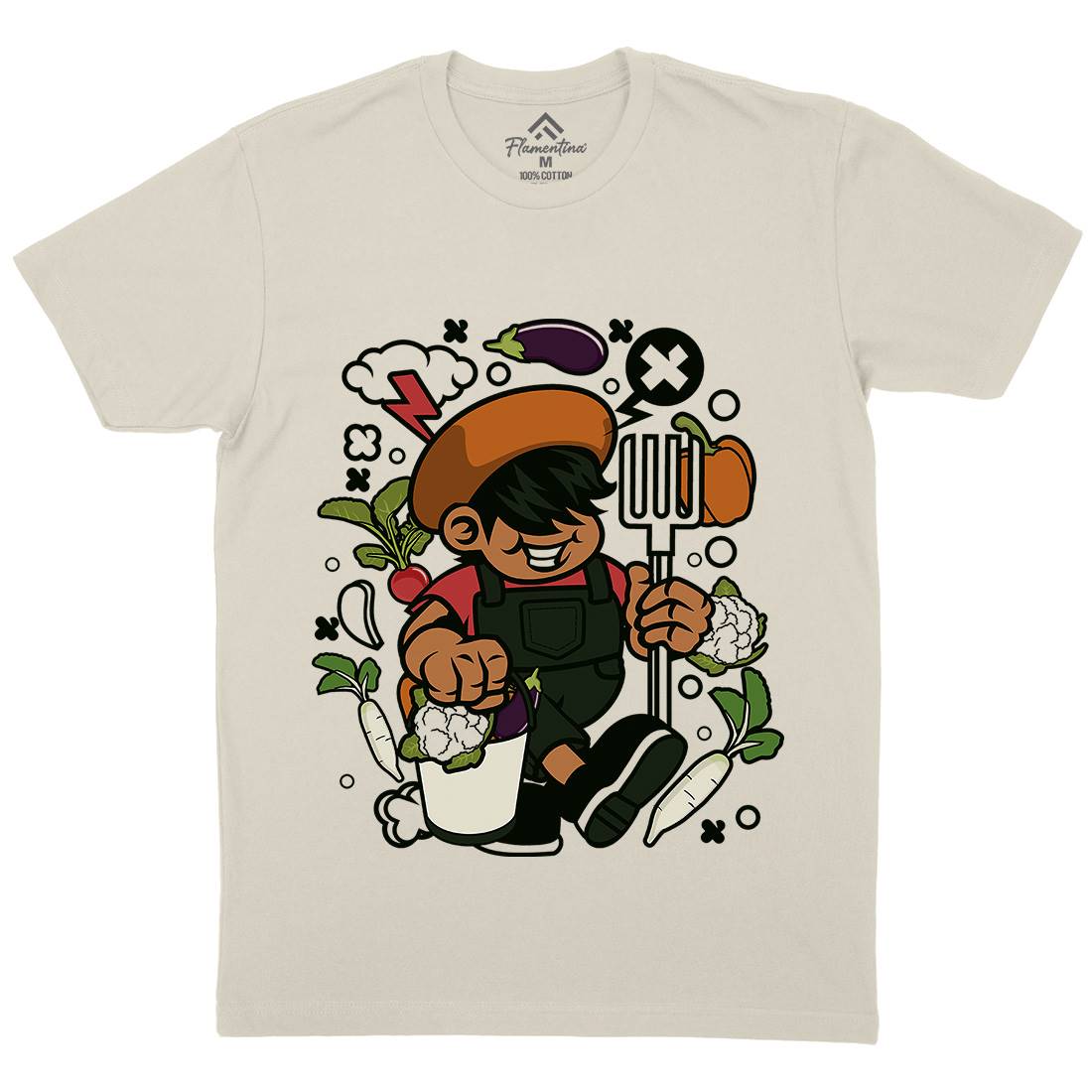 Farmer Kid Mens Organic Crew Neck T-Shirt Retro C106