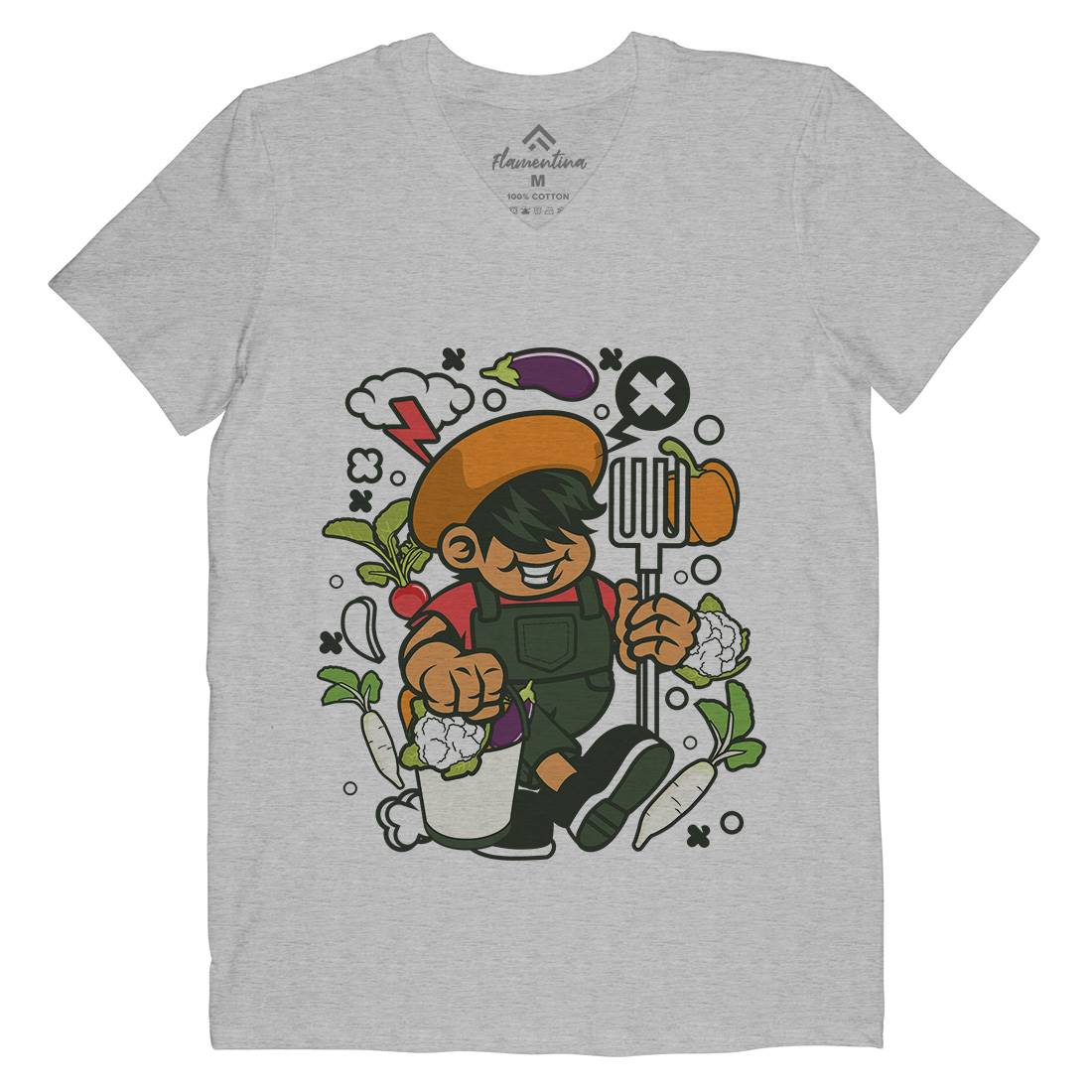 Farmer Kid Mens V-Neck T-Shirt Retro C106
