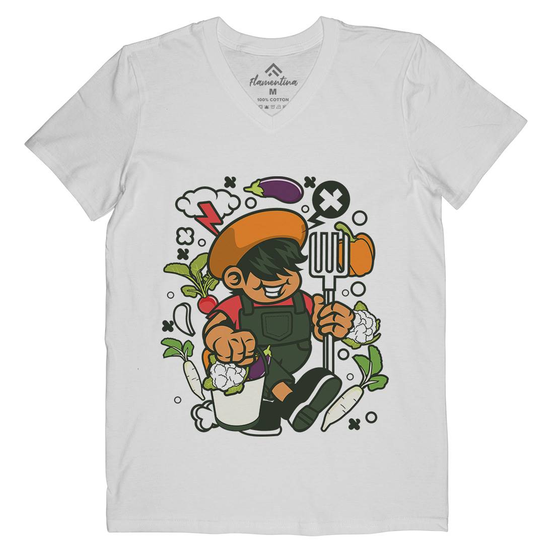 Farmer Kid Mens V-Neck T-Shirt Retro C106