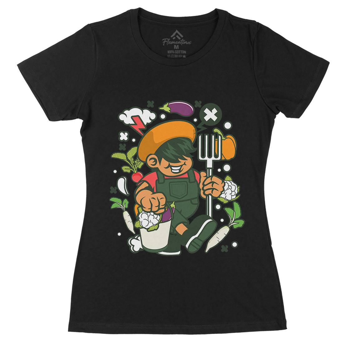 Farmer Kid Womens Organic Crew Neck T-Shirt Retro C106