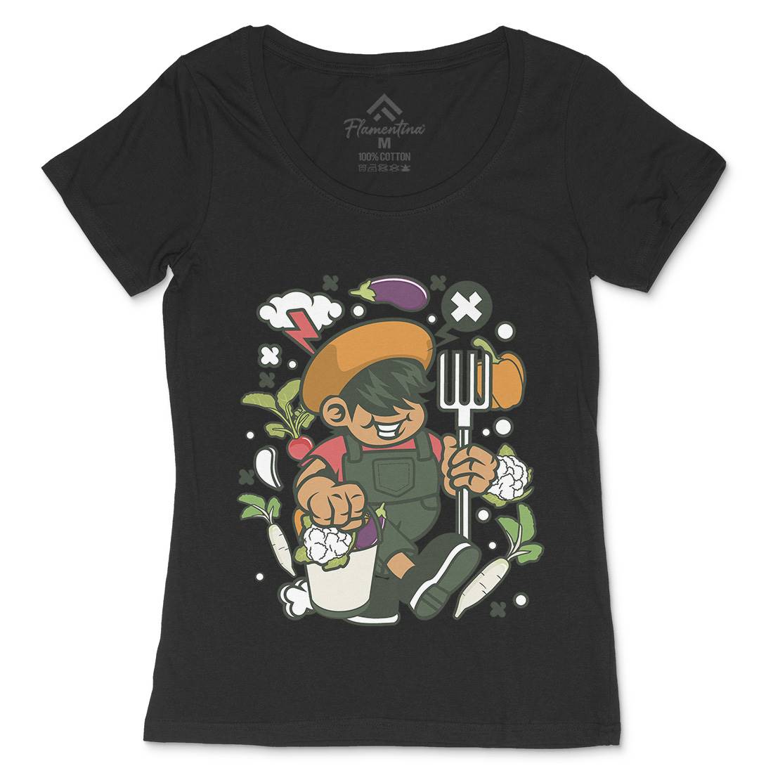 Farmer Kid Womens Scoop Neck T-Shirt Retro C106
