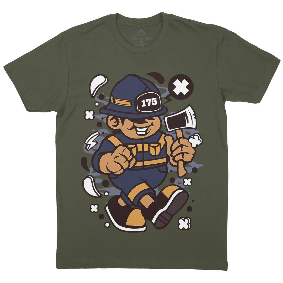 Firefighter Fat Kid Mens Organic Crew Neck T-Shirt Firefighters C107