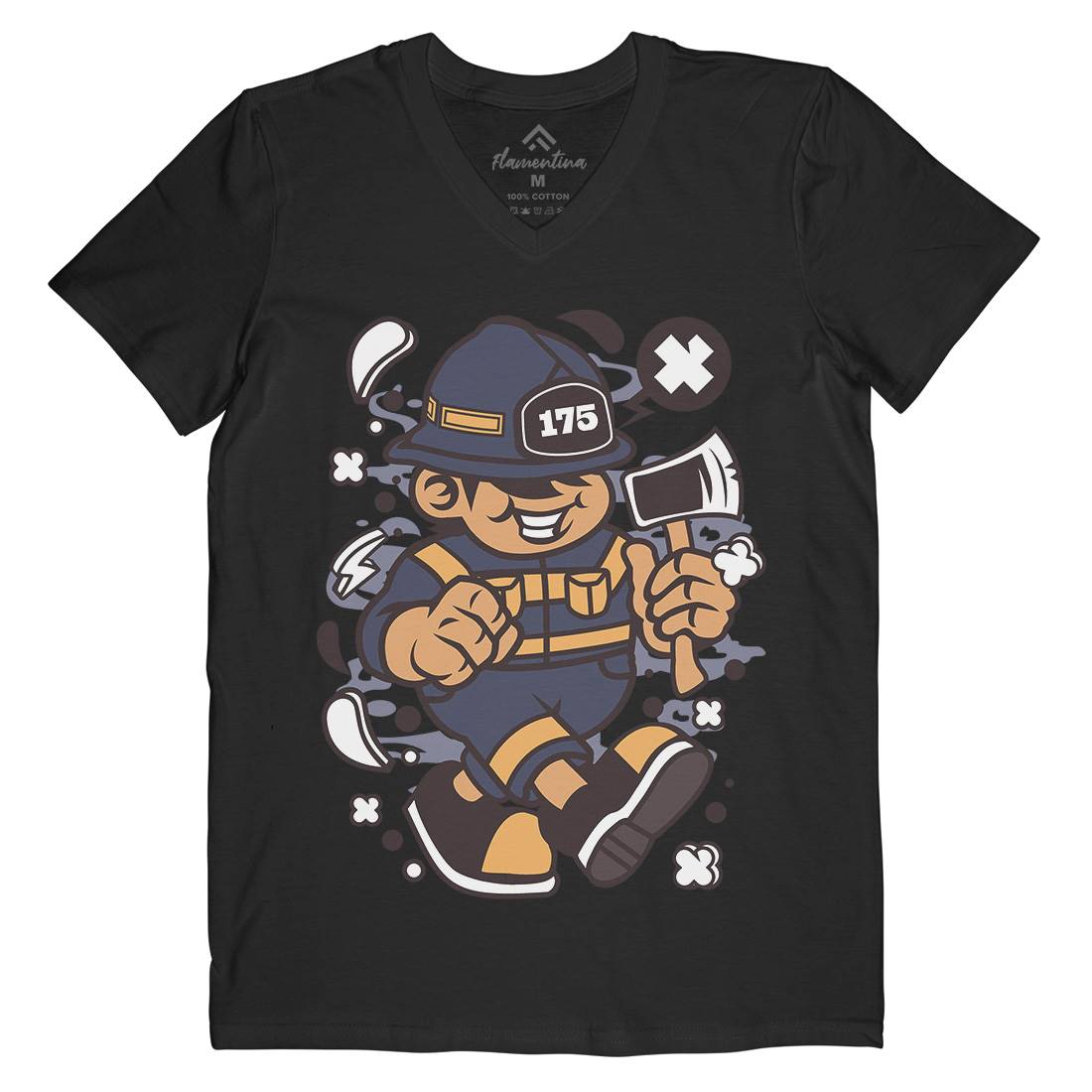 Firefighter Fat Kid Mens Organic V-Neck T-Shirt Firefighters C107