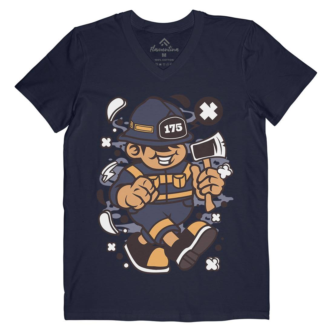 Firefighter Fat Kid Mens V-Neck T-Shirt Firefighters C107