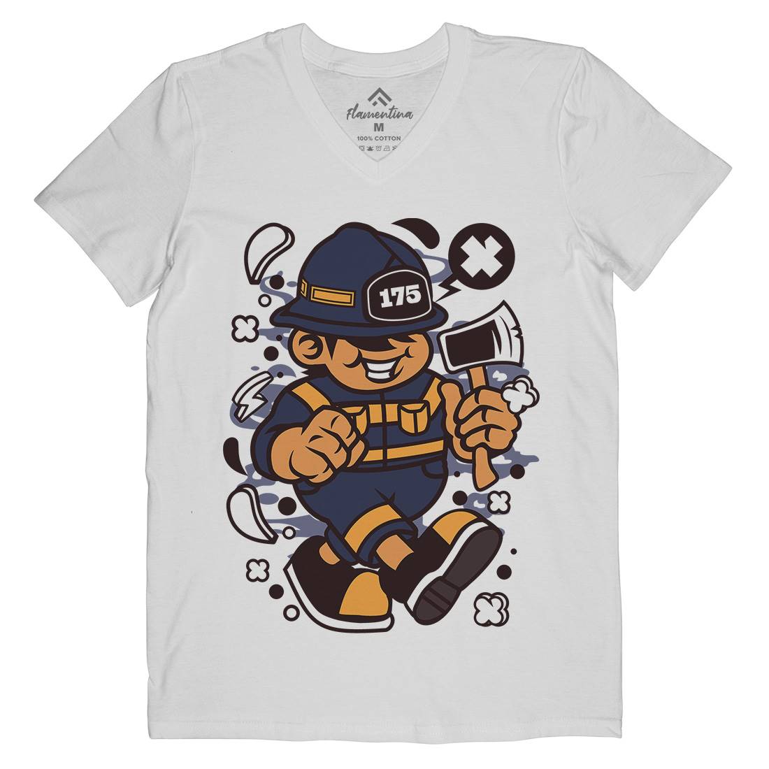 Firefighter Fat Kid Mens Organic V-Neck T-Shirt Firefighters C107