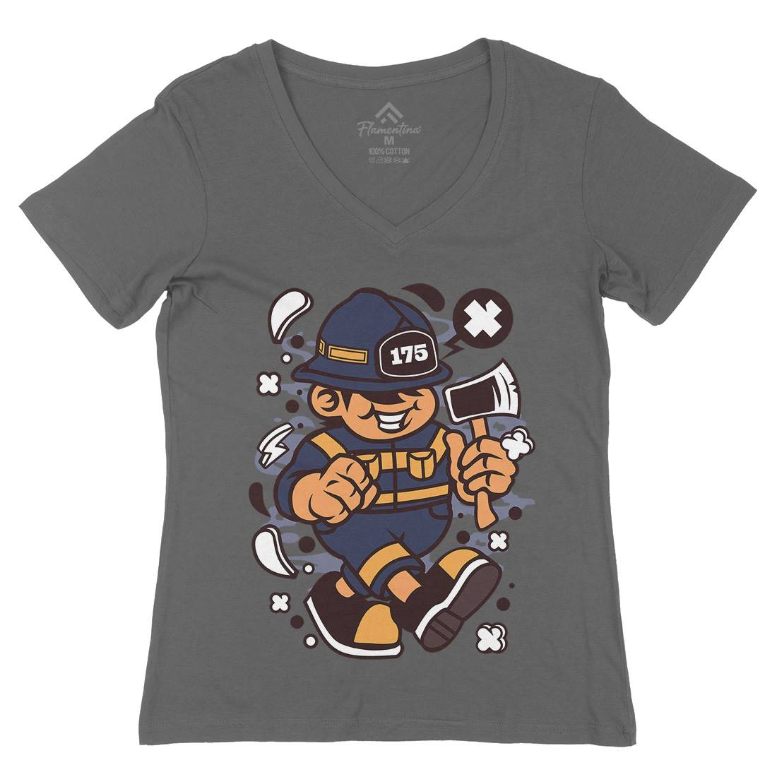 Firefighter Fat Kid Womens Organic V-Neck T-Shirt Firefighters C107