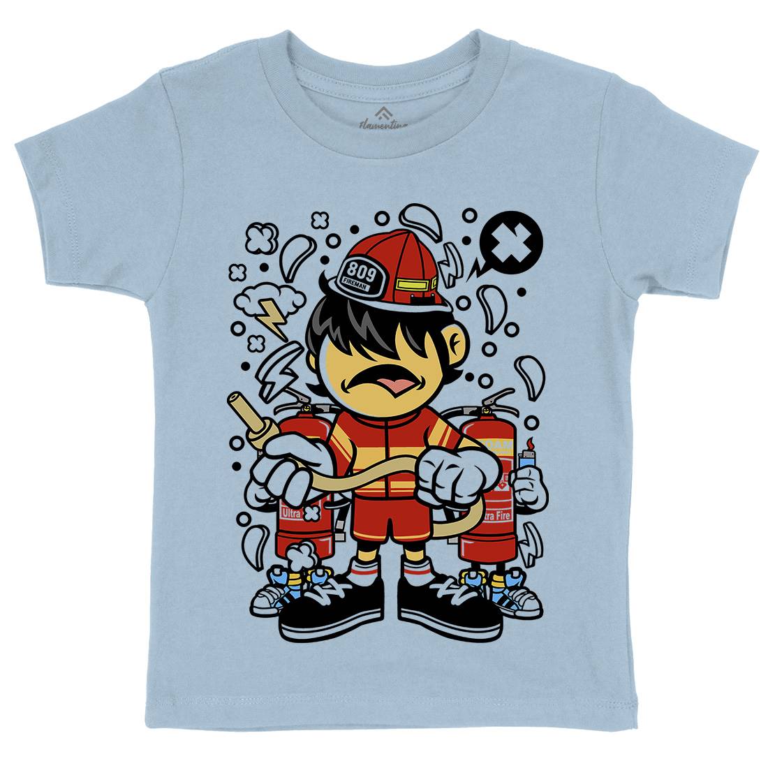 Firefighter Kid Kids Crew Neck T-Shirt Firefighters C108