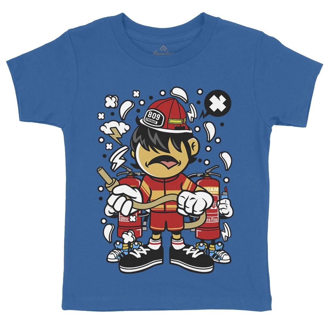 Firefighter Kid Kids Organic Crew Neck T-Shirt Firefighters C108