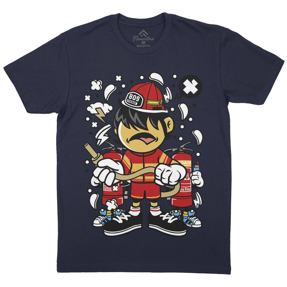 Firefighter Kid Mens Organic Crew Neck T-Shirt Firefighters C108